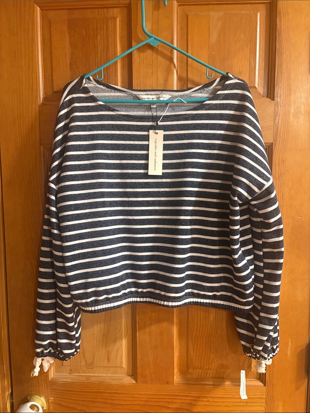 Striped Navy and White Boatneck Women's Top